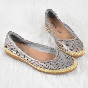 Clarks Silver Perforated Leather Espadrille Flats